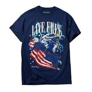Reason Men’s Navy Blue Live Free American Flag Bald Eagle Tee T-Shirt Size L